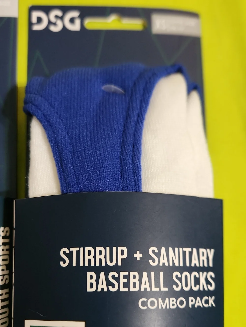 DSG Royal Blue and White Stirrup & Sanitary Baseball Socks - Combo Pack Size XS